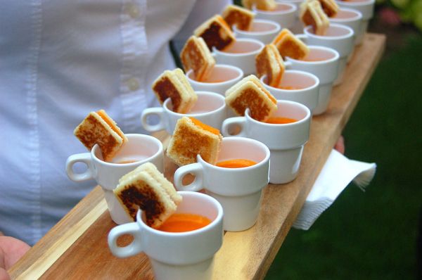 Catering Tray of soup and sandwiches